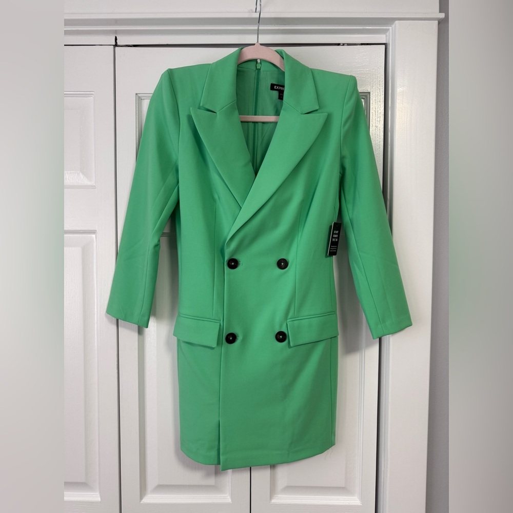 Express Green Double-Breasted Mini Dress Blazer